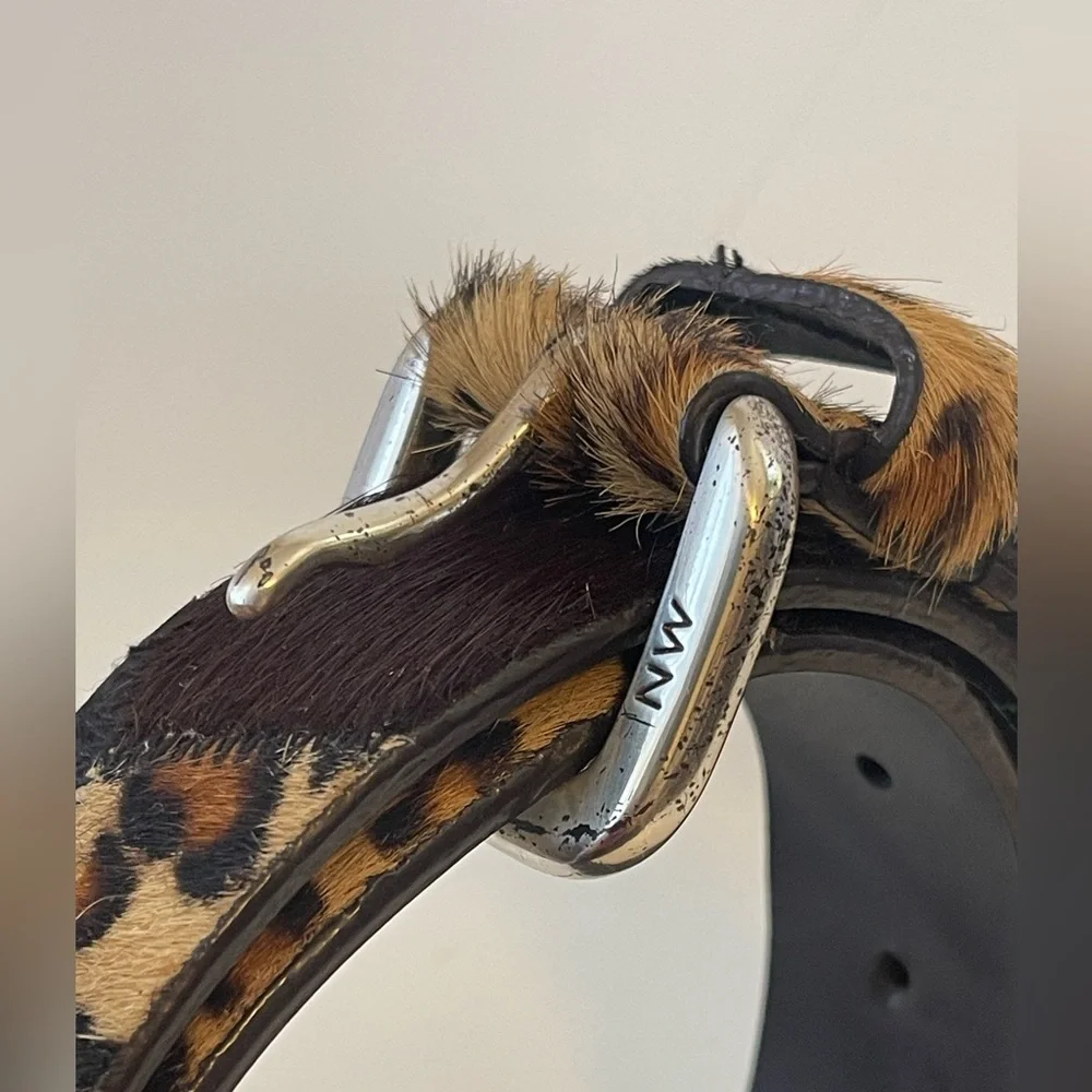 Nine West Patchwork Ponyskin Animal Print Leather Belt Silver Buckle Large